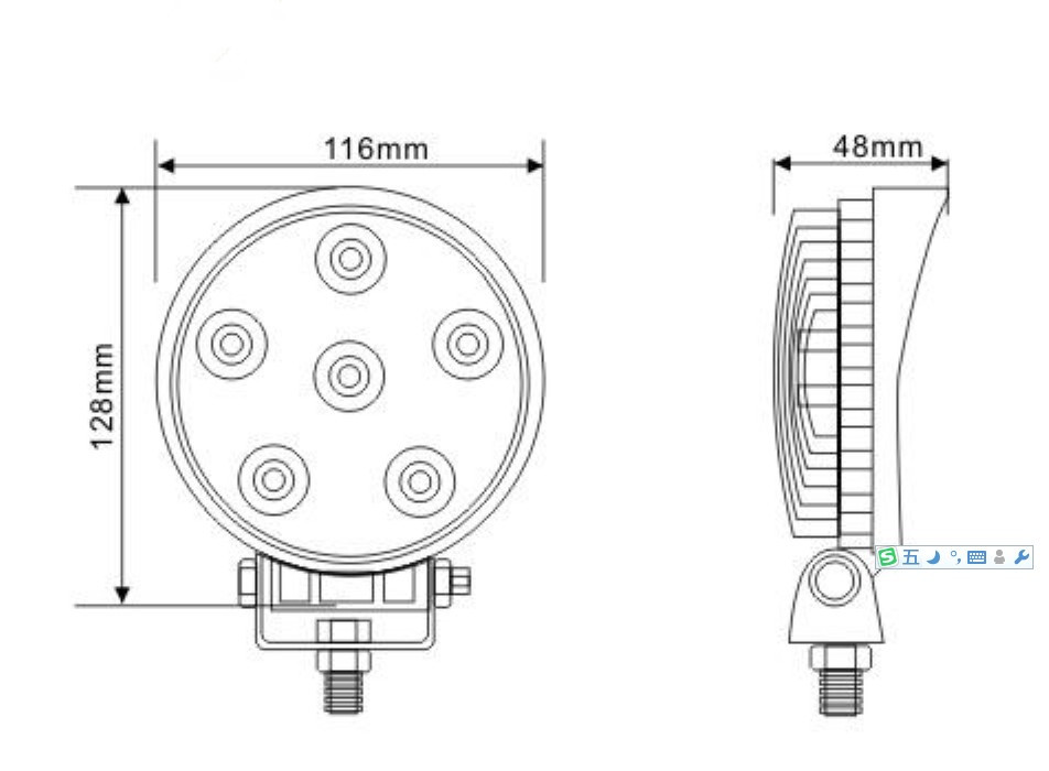 18W车用LED工作灯尺寸图